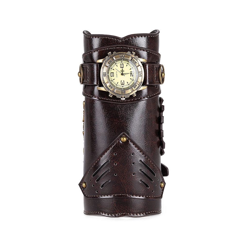 RPG Clock Watch Design Wristband Vintage Gear Leather Arm Ring Bracelet Accessories