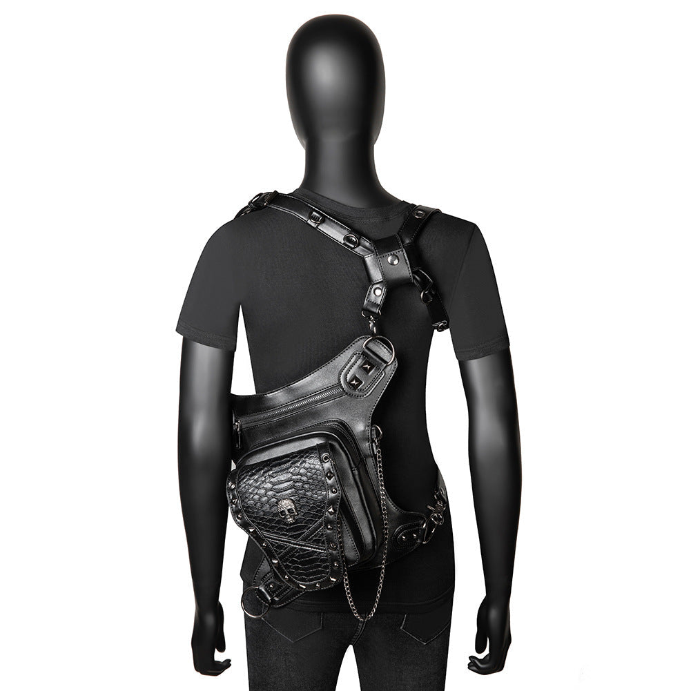Goth Outdoor Riding Waist Bag Women Crossbody Bag Skull Rivet Multiple Way to Wear