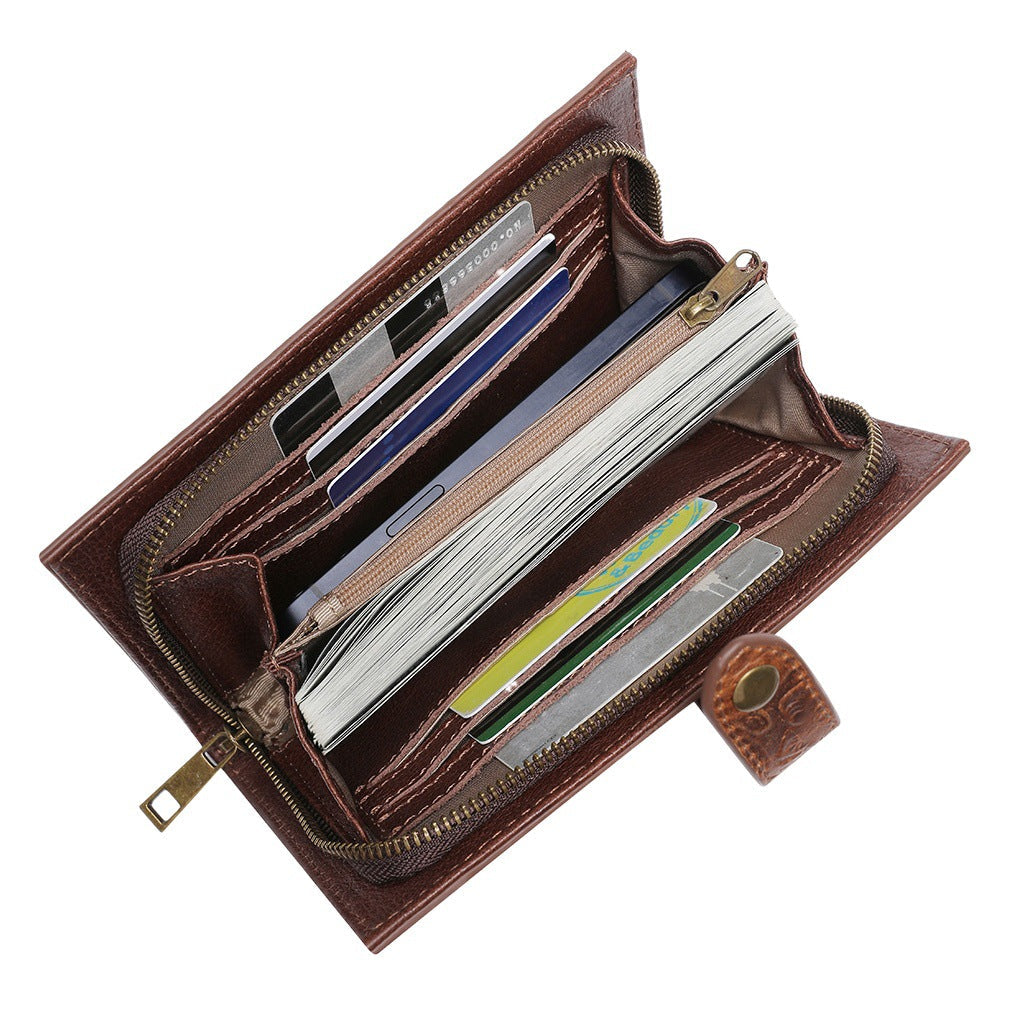 Wallet Long Retro Style Zipper Clutch Bag High-End Embossed Mobile Phone Card Satchel