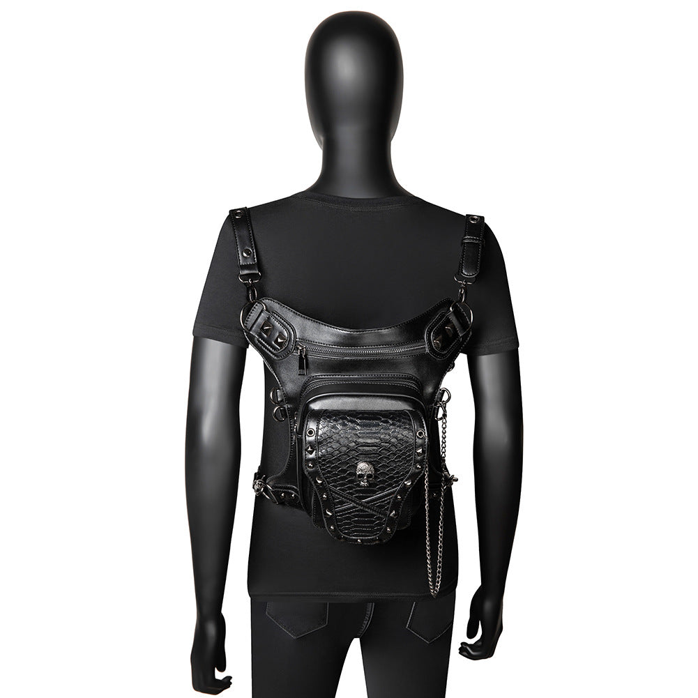 Goth Outdoor Riding Waist Bag Women Crossbody Bag Skull Rivet Multiple Way to Wear