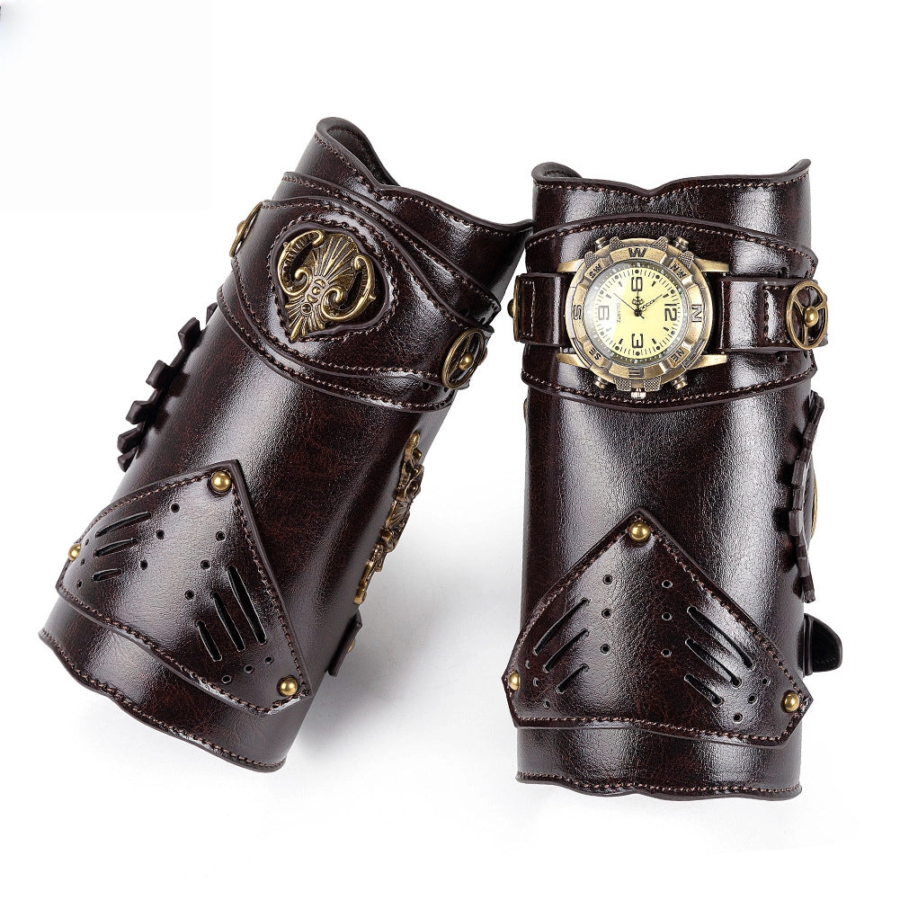 RPG Clock Watch Design Wristband Vintage Gear Leather Arm Ring Bracelet Accessories