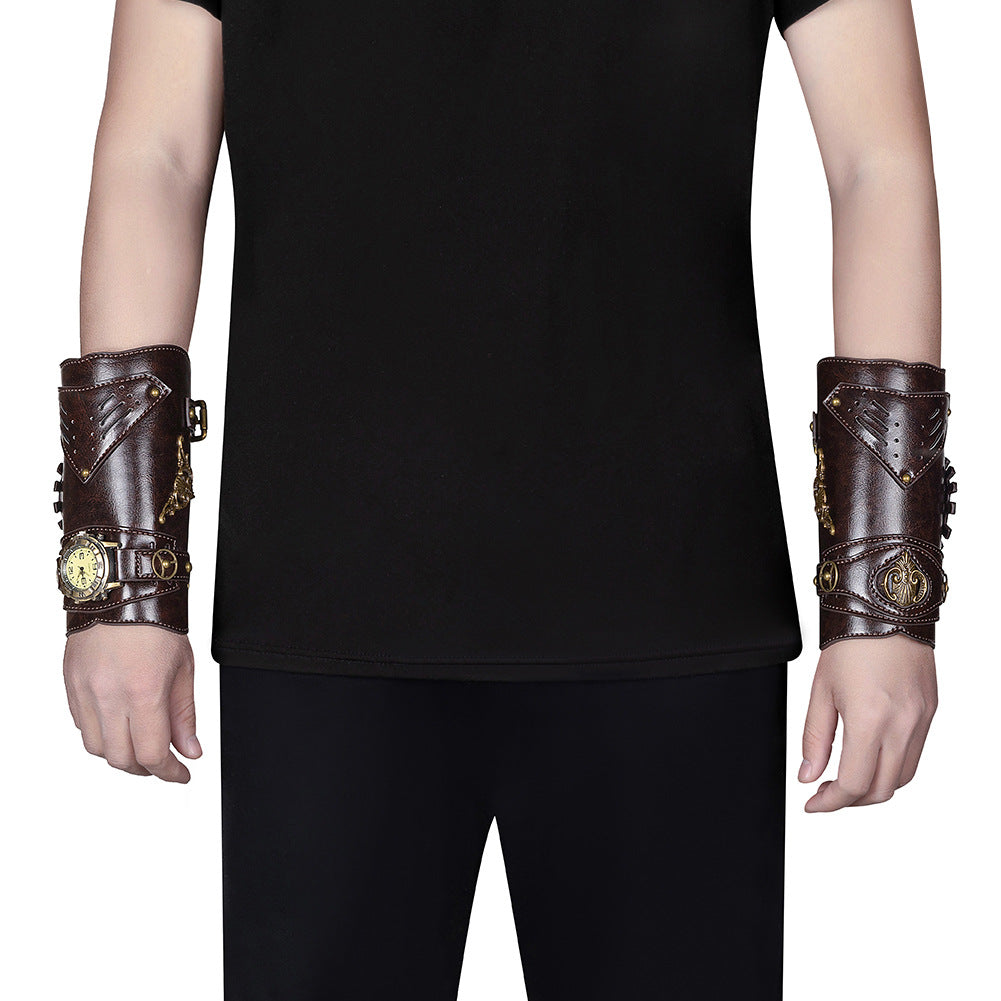 RPG Clock Watch Design Wristband Vintage Gear Leather Arm Ring Bracelet Accessories