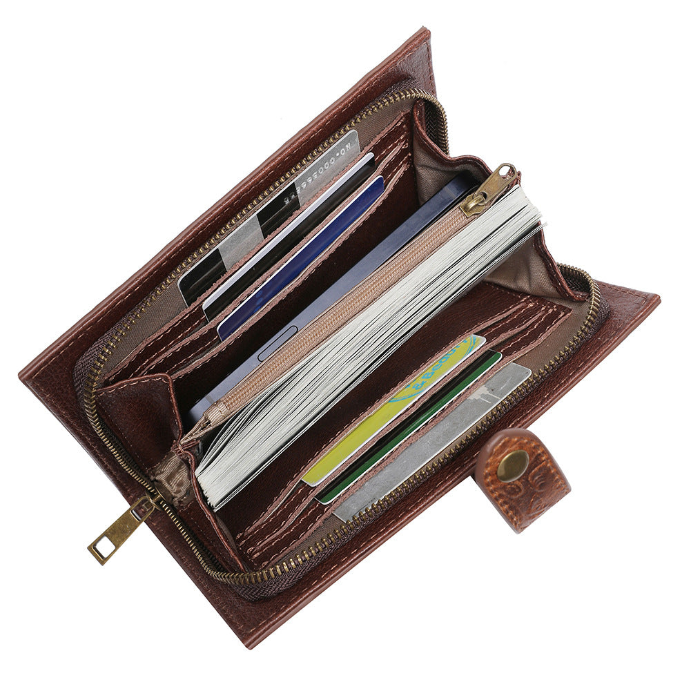 Wallet Long Retro Style Zipper Clutch Bag High-End Embossed Mobile Phone Card Satchel