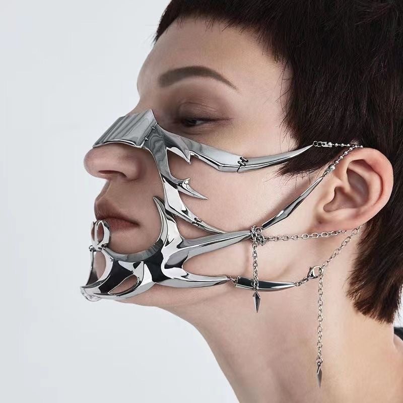 Cyberpunk Metal Mask Mechanical Style Earrings Lip Ring Adjustable Face Accessories