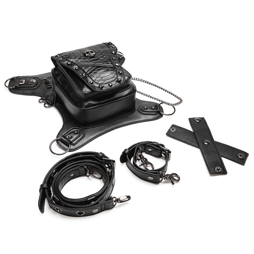 Goth Outdoor Riding Waist Bag Women Crossbody Bag Skull Rivet Multiple Way to Wear