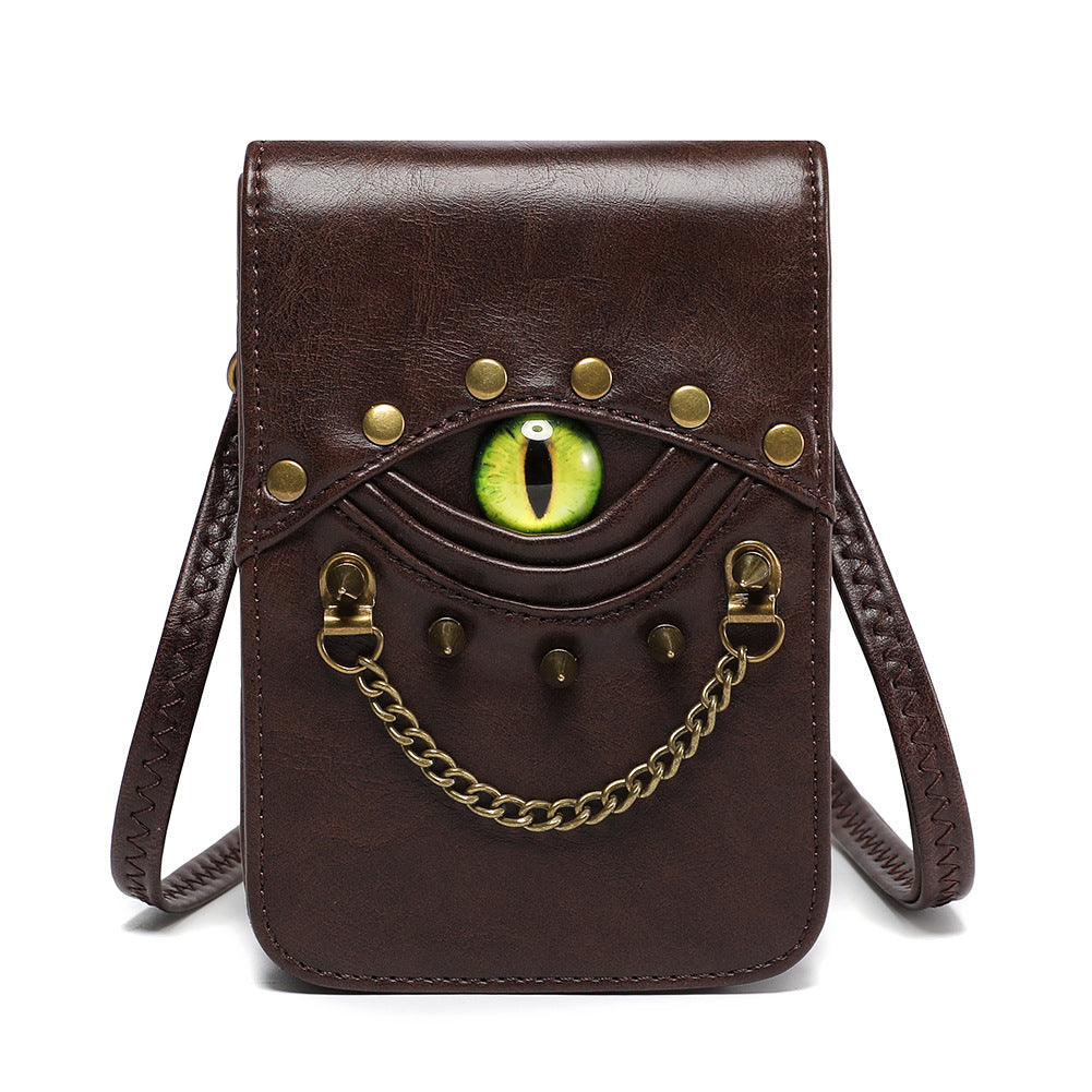 Evil Eye Retro Rivet Shoulder Crossbody Bag PU Leather Mini Waist Bag Gothic