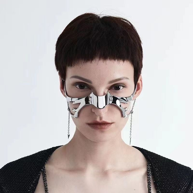 Cyberpunk Metal Mask Mechanical Style Earrings Lip Ring Adjustable Face Accessories