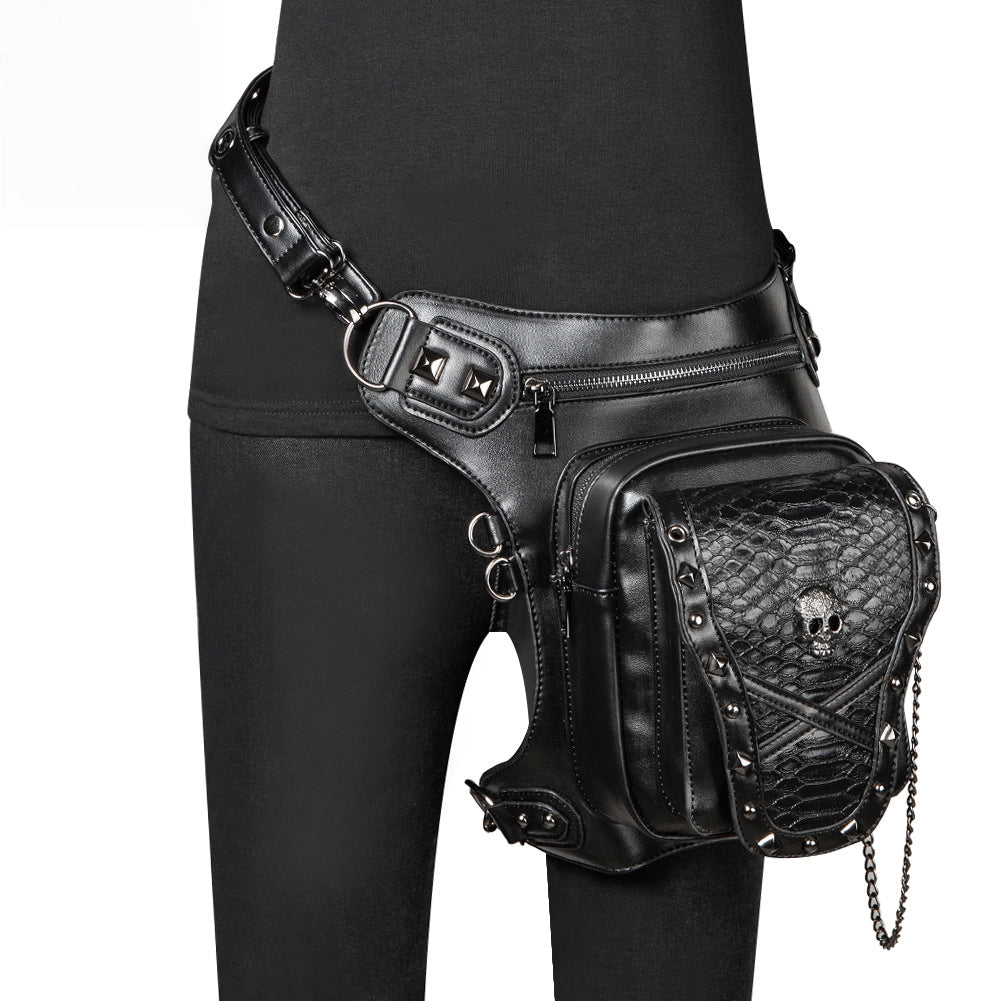 Goth Outdoor Riding Waist Bag Women Crossbody Bag Skull Rivet Multiple Way to Wear