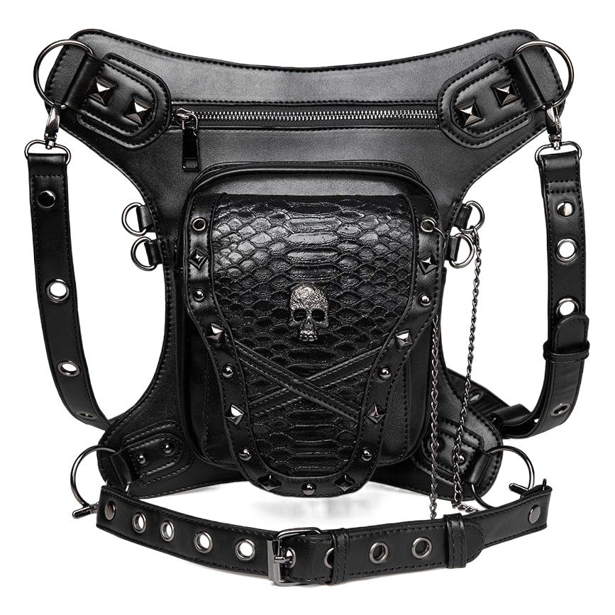 Goth Outdoor Riding Waist Bag Women Crossbody Bag Skull Rivet Multiple Way to Wear