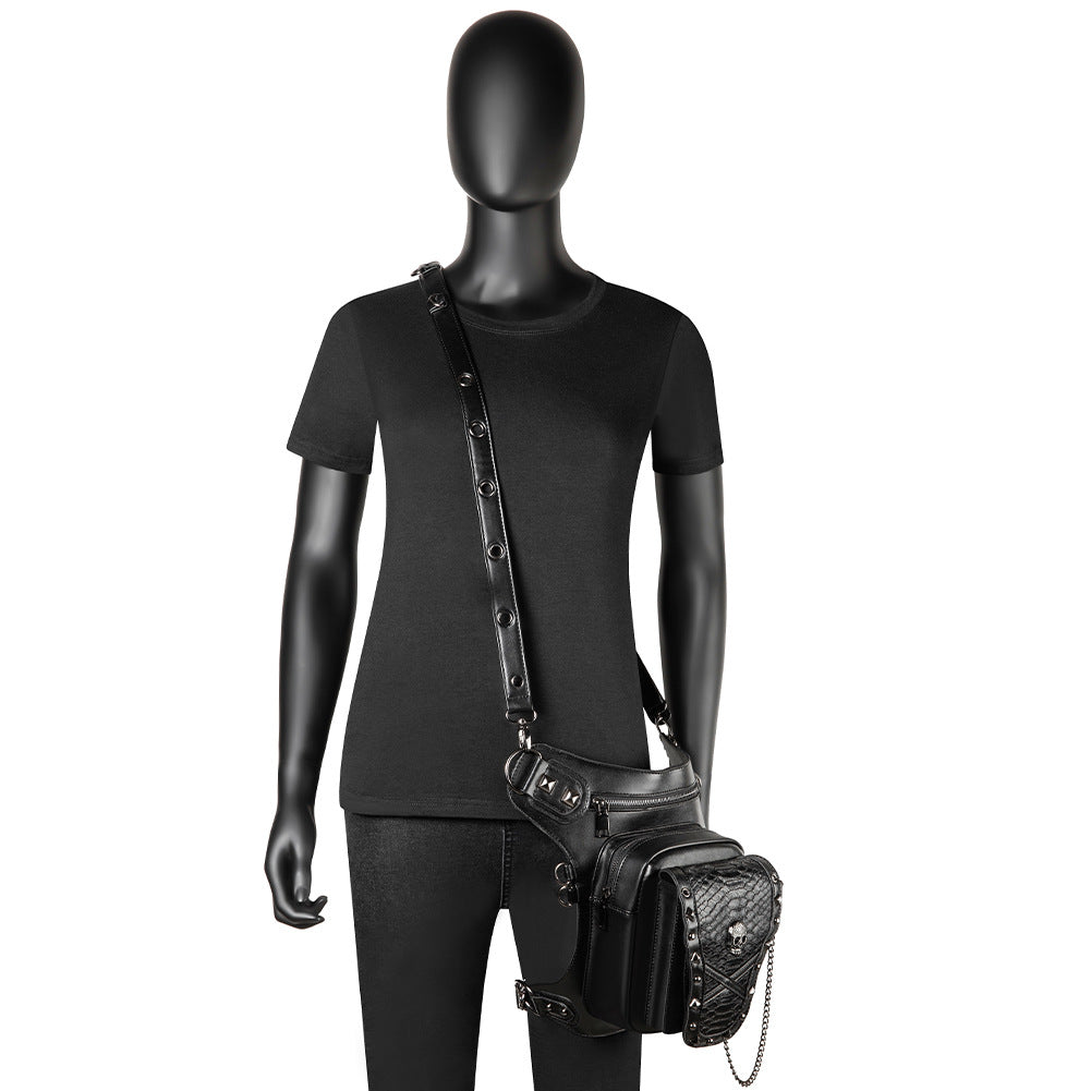 Goth Outdoor Riding Waist Bag Women Crossbody Bag Skull Rivet Multiple Way to Wear